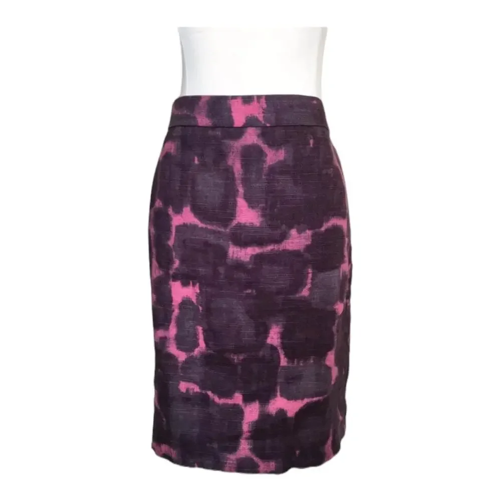 J. Crew Pink & purple Linen Blend Abstract Pencil Skirt Size 6